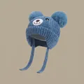 Winter knit baby bear hat in navy blue with faux fur ears and fleece lining - Chenille Bear Hat Navy Blue (for Ages 1-4)