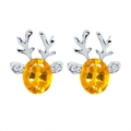 Pendientes de reno de Navidad con gema ámbar ovalada y detalles de asta plateada - A138-36 Reno de Cristal Champaña