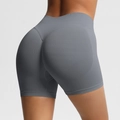 Dark grey seamless high-waisted gym shorts with scrunch butt lift and ribbed waistband - Dark Gray