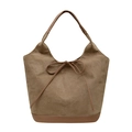 Minimalistische hellbraune Wildleder-Tote Bag mit Lederkontrast und dezentem Schleifendetail - Khaki