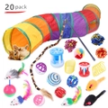 Ensemble complet de 20 jouets pour chats avec tunnel, baguettes et souris en peluche - Lot No. 13