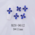 Detail of dark blue flower nail charms with 9x11mm drop gems and crystal center - Royal Blue Gem - Silver Base (MZH-9612)