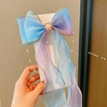 Fermaglio per capelli con fiocco in organza sfumata blu-viola e catena di perle - Fiocco Stile Blu (A190-01)
