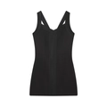 Vestido negro elegante con cuello en V, costuras verticales y tirantes anchos de moda - S / Negro