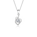 S925 sterling silver necklace with double heart pendant and round D-color moissanite - Twin Hearts Intertwined (fddz-012) / White Gold