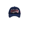 Detail der dunkelblauen Baseballkappe mit Orlando 01 Stickerei und Used-Look Saum - Marineblau