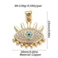 Detailed view of gold plated copper evil eye pendant with blue zircon stones and size specs - DBN156-12 (Blue Glaze Gold Circle Eye)
