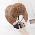 Handgefertigter Strohhut in Holzbraun mit elegantem weißem Spitzenband zum Binden - Verstellbar / Khaki