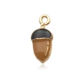 Cute acorn charm pendant with dark gray and brown enamel finish and gold loop - Pine Cone