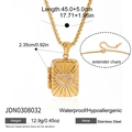 Detailed specs of square gold photo locket with heart pattern and lobster clasp - Sparkling Heart Style (JDN0308032)