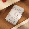 Light gray faux leather card holder featuring cute cartoon cat prints and snap button closure - Sketch Cat / Off-white (Cat)