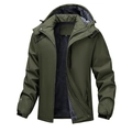 Λαδί ανδρικό χειμερινό μπουφάν με επένδυση fleece και αντιανεμική κουκούλα - M / Πράσινο του Στρατού