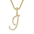 Close-up of 18K gold letter pendant with sparkling zircon inlays on a rope chain - Letter I / Gold (Pendant Only)