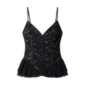 Top canotta da donna in pizzo nero con spalline sottili ed elegante orlo a balze - S / Nero