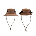 Detail of brown sun hat with breathable mesh vents and adjustable chin strap - Brown
