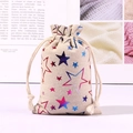 Beige cotton linen drawstring gift bag with colorful laser star patterns for Christmas - Colorful Star