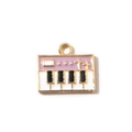 Pink piano enamel charm with golden metal base and black and white keyboard detail - Purple Hanging Plated