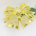 Golden Christmas double bell ornament with cutout bow and festive pine needle accents - 20cm / Hollow Silver