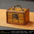 Brown vintage small wooden jewelry box with lattice carving and bronze metal handle - Grid Mini Box (No Lock) / Brown