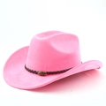 Detail of rose pink suede cowboy hat featuring a braided band and bull metal ornament - M(56-58cm) / Magenta