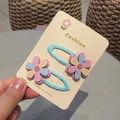 Set of two sky blue glitter hair clips with colorful felt flowers for girls - Flower (Pair)