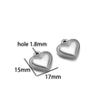 Silver stainless steel heart pendant charm measuring 17mm by 15mm with 1.8mm hole - Silver Heart 11