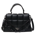 Chic black quilted leather handbag with chunky chain strap and triangular metal buckle detail - Black