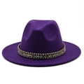 Close-up of ethnic style braided band on a dark purple wool felt fedora hat - M (56-58cm) / Ethnic Jazz Hat / Purple