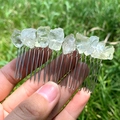 Handmade 20-tooth metal hair comb with irregular pale yellow natural crystal stones - Lemon Quartz Silver Comb Silver Wire