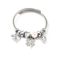 Silver stainless steel charm bracelet featuring Be My Valentine heart and pink beads - Elephant Leaf Valentine Heart (C2-003) / Pink