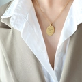 Gold-plated titanium steel necklace featuring a minimalist oval face line art pendant - Gold Color Clavicle Chain (P952)