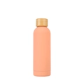 Pink matte 304 stainless steel sports bottle with natural wood lid on white background - 350ml / Barbie Pink