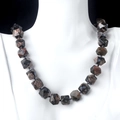 Natural stone faceted square bead necklace with dark brown and grey mineral texture - Blue Flash Stone