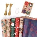 Christmas kraft wrapping paper set with twine, tape, and festive stickers - Set 4