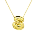 Close-up of golden balloon S initial necklace with clear cubic zirconia stones - Letter S / Gold