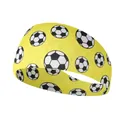 Elastic sports headband in bright yellow with soccer ball print for fitness and running - Soccer Yellow
