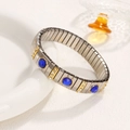 Elastic stainless steel bracelet with blue round stone and sparkling cubic zirconia accents - Blue Round Gemstone Style (13)