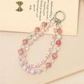Bijou de téléphone en perles de cristal rose avec breloques papillon et métal argenté - Style Perlé Papillon Cristal à Double Chaîne / Rose