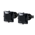 Detail of square faceted black stone earrings in stainless steel four-prong setting - Style B-4-Claw Square / Black
