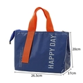 Navy blue large insulated lunch bag with orange handles and size dimensions - Dopamine Style / Blue
