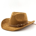 Bruine faux suède western cowboyhoed met leren band en gouden hartvormige gesp - M(56-58cm) / Khaki