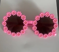 Pink daisy floral children sunglasses with round lenses and yellow center petal frame - Deep Pink Frame Tea Lens