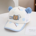 Detail of blue summer mesh baseball cap for toddlers featuring hello bear and mesh back - 50cm (1-3 Years) / Blue