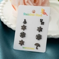 Black stainless steel Christmas stud earring set with snowflake and reindeer motifs - Snowflake Christmas Tree Reindeer Umbrella (1-ZH032) / Black