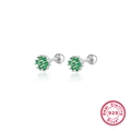 925 Sterling Silver flower stud earrings with green cubic zirconia and screw backs - Silver Green Zirconia
