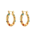 Large Gold Hoops - Colorful Zircon
