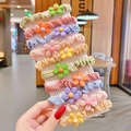 Close-up of set of 12 checkered hair ties with colorful 3D resin flowers for girls - 2# Colorful Flower 10-Piece Set