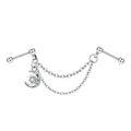 Silver stainless steel double piercing ear chain with zircon moon and star pendant charms - Zircon Moon