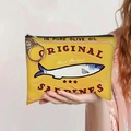 Trousse à maquillage jaune en toile motif sardines vintage avec fermeture éclair créative - Style Boîte de Sardines Jaune(jiayingpbb0417)