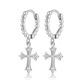 Macro shot of S925 sterling silver stamp on crystal cross pendant hoop earrings - Style 2 / White Gold